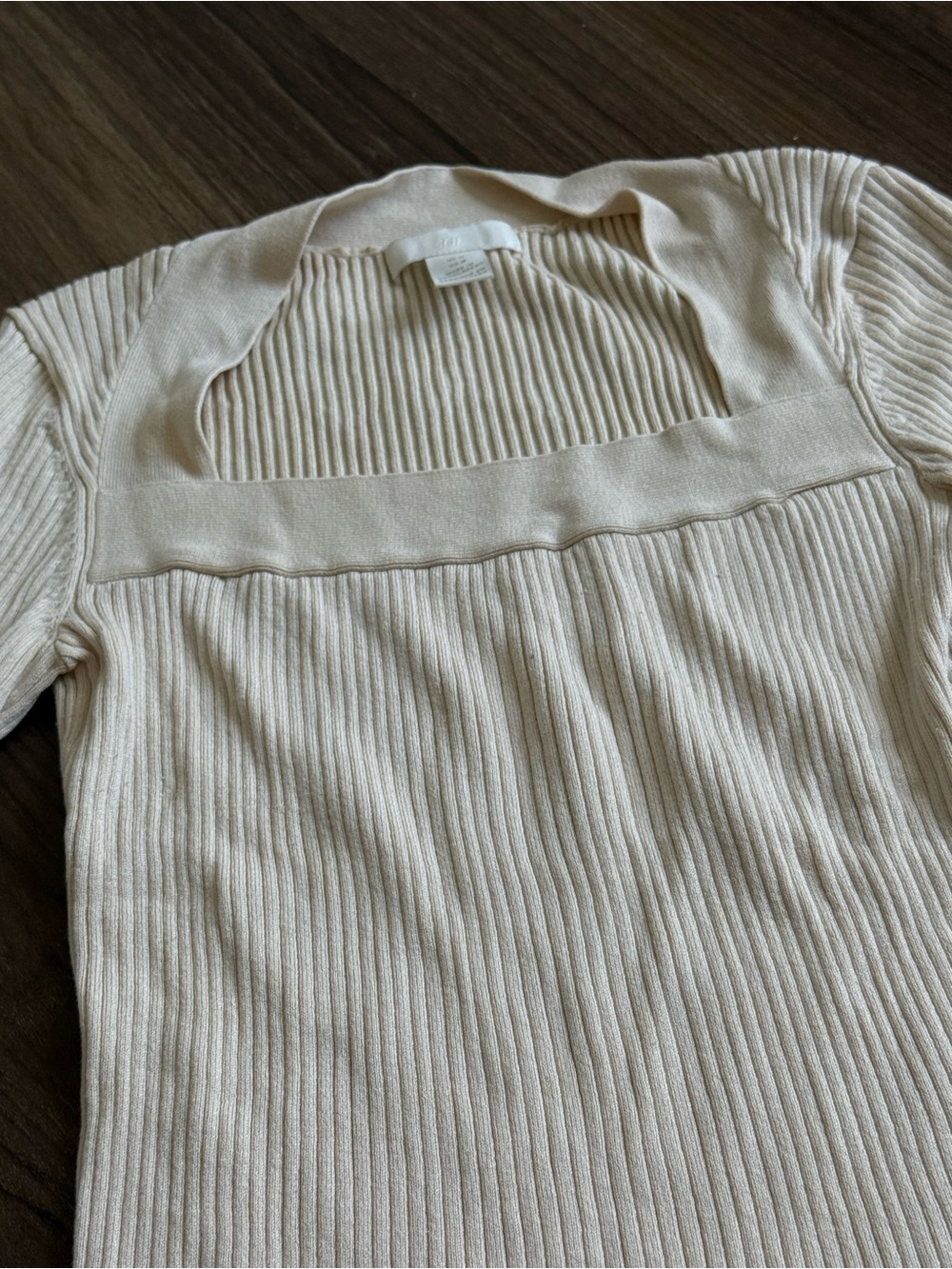 H&M Cream Ribbed Short Sleeve Top